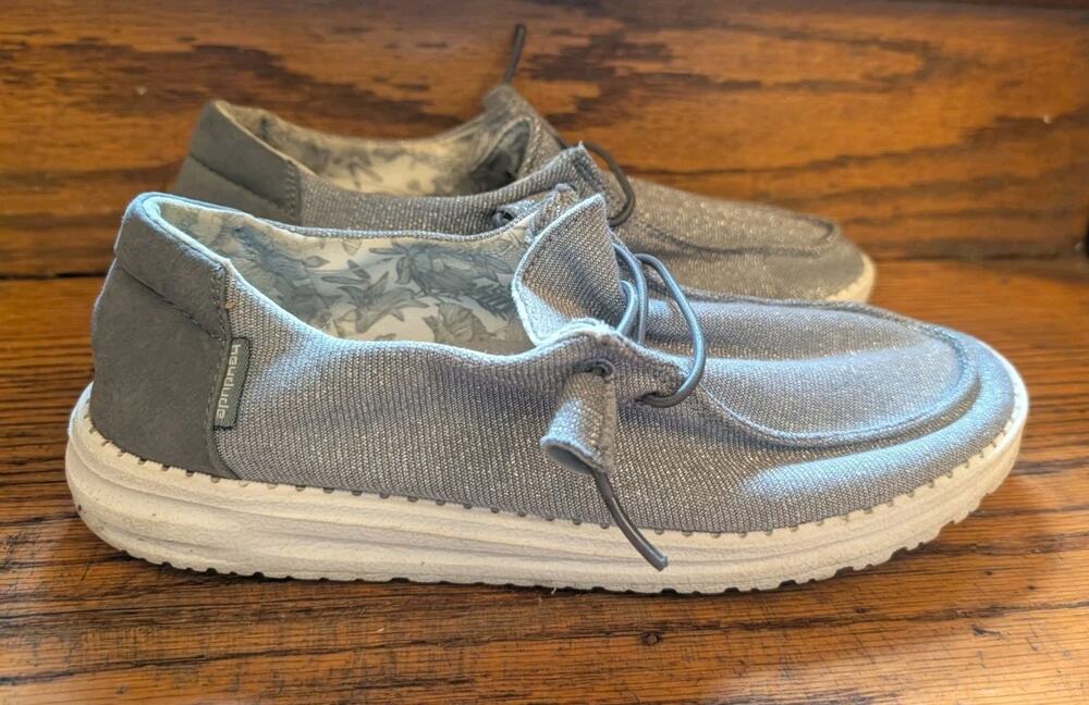 Hey Dude Shoes Wendy Silver Women's 8 Slip On Sneakers